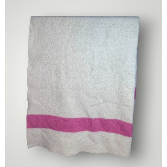 Vintage Hudson Bay 4 Point Blanket 1950s Rare Pink Fluffy Wool 72”x88” Double - Picture 6 of 6